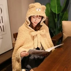 Apparel Soft Bunny Bear Poncho Fleece Blanket Cloak