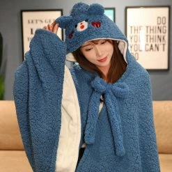 Apparel Soft Bunny Bear Poncho Fleece Blanket Cloak