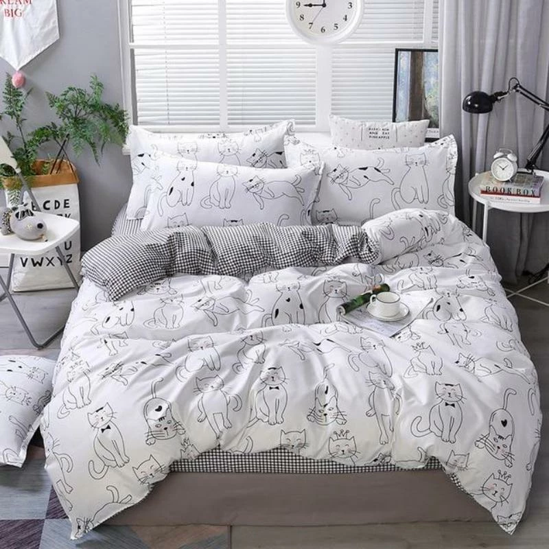 Home Decor Cute Cat Print Bedding Set 4 Home Decor Cute Cat Print Bedding Set