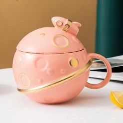 Home Decor Space Astronaut Planet Ceramic Mug With Lid And Spoon