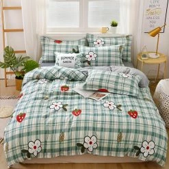 Home Decor Strawberry Mint Checkered Bedding Set Home & Pets