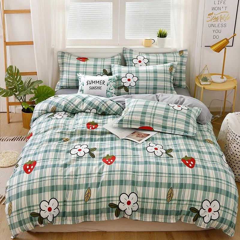 Home Decor Strawberry Mint Checkered Bedding Set Home & Pets 4 Home Decor Strawberry Mint Checkered Bedding Set Home & Pets