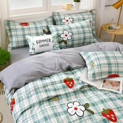 Home Decor Strawberry Mint Checkered Bedding Set Home & Pets 14 Home Decor Strawberry Mint Checkered Bedding Set Home & Pets
