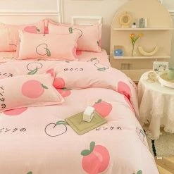 Home Decor Sweet Japanese Shimizu White Peach Bedding Set