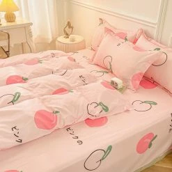 Home Decor Sweet Japanese Shimizu White Peach Bedding Set