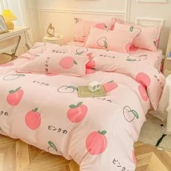 Home Decor Sweet Japanese Shimizu White Peach Bedding Set