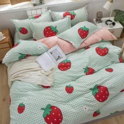 Home Decor Sweet Strawberry And Cute Peach Print Bedding Set Home & Pets