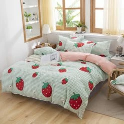 Home Decor Sweet Strawberry And Cute Peach Print Bedding Set Home & Pets