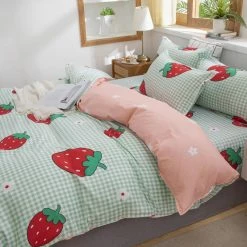 Home Decor Sweet Strawberry And Cute Peach Print Bedding Set Home & Pets