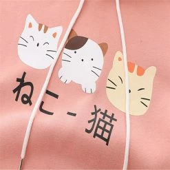 Apparel Three Kawaii Cats Long Sleeve Two-Tone Cotton Hoodie