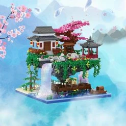 Build It Waterfall Japanese House Sakura Tree Floating Island Nano Building Blocks | Limited Stock