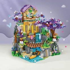 Build It Waterfall Japanese Purple Sakura Temple Micro Building Blocks