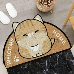Home Decor Welcome Home Kitty Cat Semi Circle Shape Mat