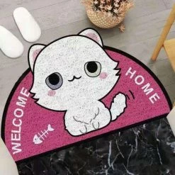 Home Decor Welcome Home Kitty Cat Semi Circle Shape Mat
