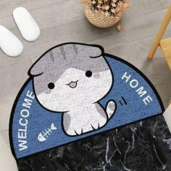 Home Decor Welcome Home Kitty Cat Semi Circle Shape Mat