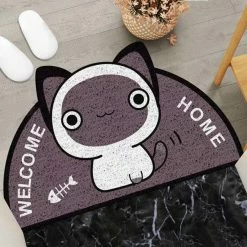 Home Decor Welcome Home Kitty Cat Semi Circle Shape Mat