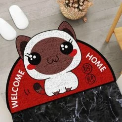 Home Decor Welcome Home Kitty Cat Semi Circle Shape Mat
