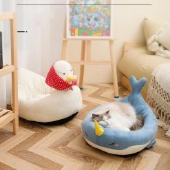 Home Decor White Duck With Red Scarf Cat Dog Bed Sea Animals