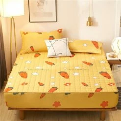 Home Decor Home & Pets Yellow Carrot Bunnies Quilted Fitted Bedsheet