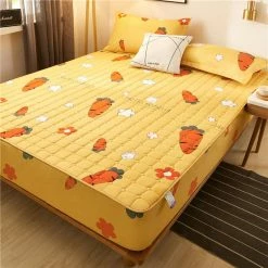 Home Decor Home & Pets Yellow Carrot Bunnies Quilted Fitted Bedsheet