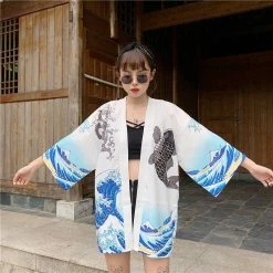 Apparel Japanese Women Kimono Day And Night Koi
