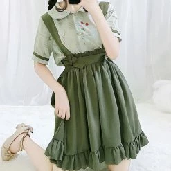 Apparel Green Japanese Lolita Cosplay Kawaii Pleated Vintage Long Skirt