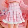 Apparel Kawaii Pleated Mini Pink Women Skirt With Lace, Fur, & Shorts