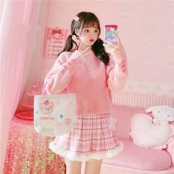 Apparel Kawaii Pleated Mini Pink Women Skirt With Lace, Fur, & Shorts