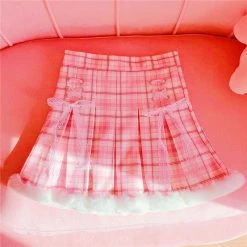 Apparel Kawaii Pleated Mini Pink Women Skirt With Lace, Fur, & Shorts