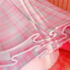 Apparel Pink Hearts Harajuku Plaid Women Schoolgirl Cosplay Mini Skirt