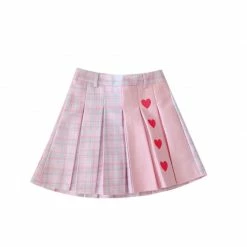 Apparel Pink Hearts Harajuku Plaid Women Schoolgirl Cosplay Mini Skirt