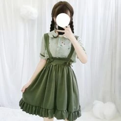 Apparel Green Japanese Lolita Cosplay Kawaii Pleated Vintage Long Skirt