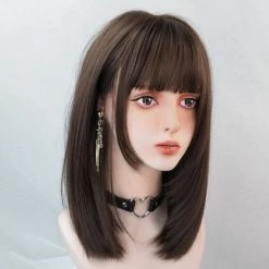 Apparel Dark Brown 16in Straight Synthetic Hair Everyday Womens Wig With Bangs