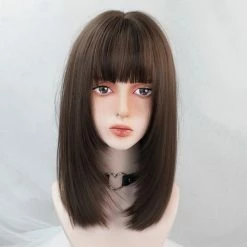 Apparel Dark Brown 16in Straight Synthetic Hair Everyday Womens Wig With Bangs