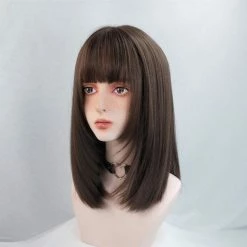 Apparel Dark Brown 16in Straight Synthetic Hair Everyday Womens Wig With Bangs