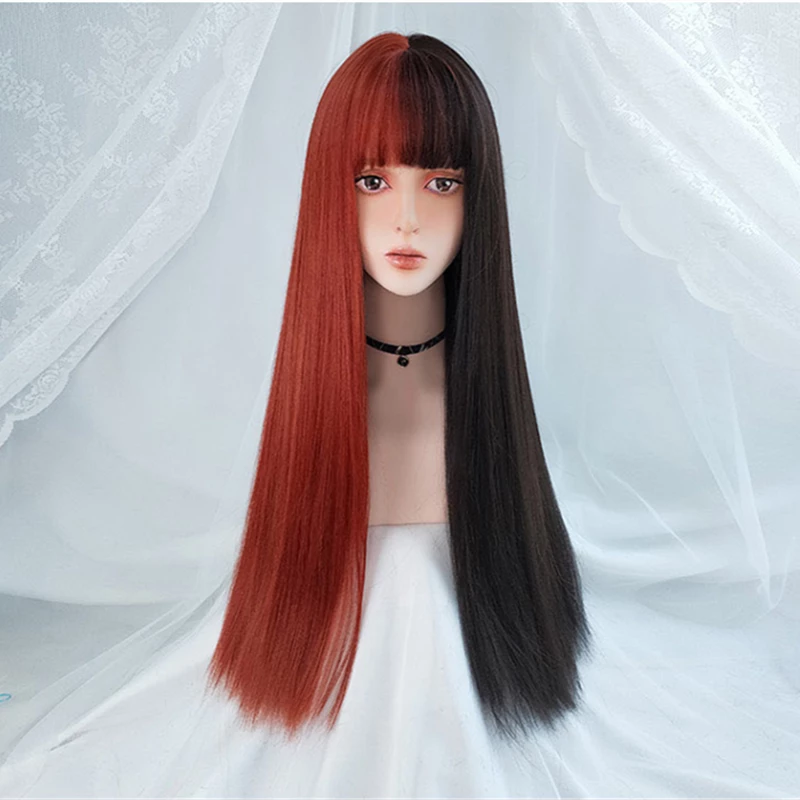 Apparel Long 24in Straight Two-Tone Hair Synthetic Womens Wig With Bangs 8 Apparel Long 24in Straight Two-Tone Hair Synthetic Womens Wig With Bangs