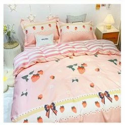 Home Decor Strawberry With A Bow Bedding Set 100% Pure Supreme Cotton