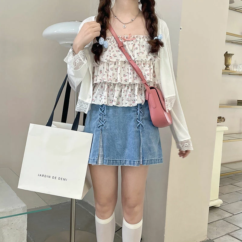 Apparel Mini Blue Denim Grey Checked Skirt 6 Apparel Mini Blue Denim Grey Checked Skirt