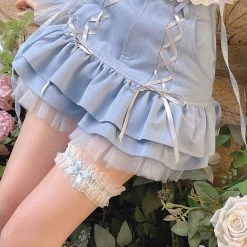 Apparel Blue Japanese Lace High-Waist Mini Women Skirt