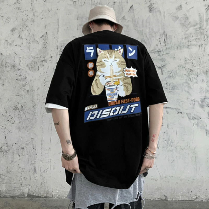 Apparel Japenese Cartoon Cat Ramen Oversized Mens Tee Top 10 Apparel Japenese Cartoon Cat Ramen Oversized Mens Tee Top