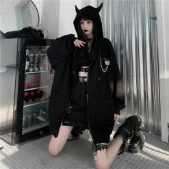 Apparel Gothic Devil Black Zip-Up Oversized Womens Hoodie 10 Apparel Gothic Devil Black Zip-Up Oversized Womens Hoodie