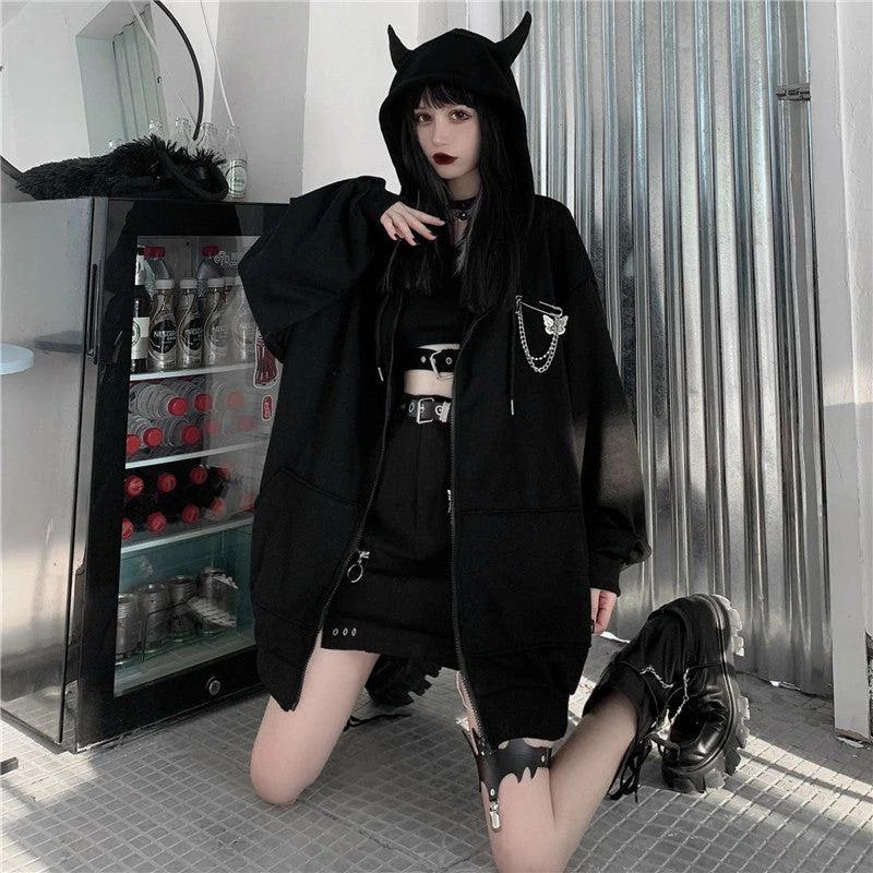 Apparel Gothic Devil Black Zip-Up Oversized Womens Hoodie 5 Apparel Gothic Devil Black Zip-Up Oversized Womens Hoodie