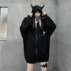 Apparel Gothic Devil Black Zip-Up Oversized Womens Hoodie 11 Apparel Gothic Devil Black Zip-Up Oversized Womens Hoodie
