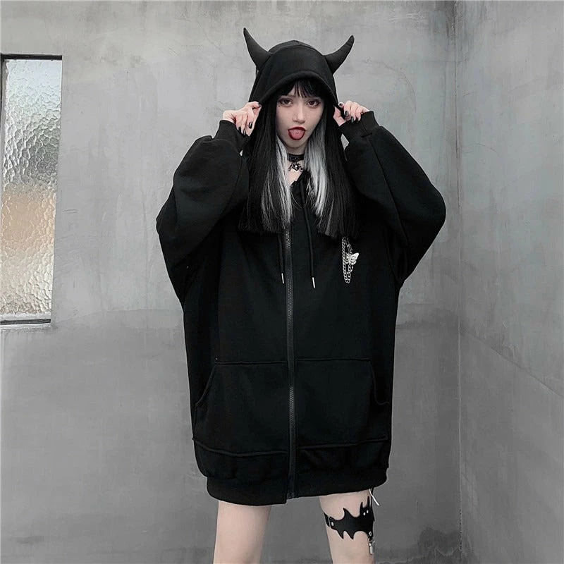 Apparel Gothic Devil Black Zip-Up Oversized Womens Hoodie 6 Apparel Gothic Devil Black Zip-Up Oversized Womens Hoodie