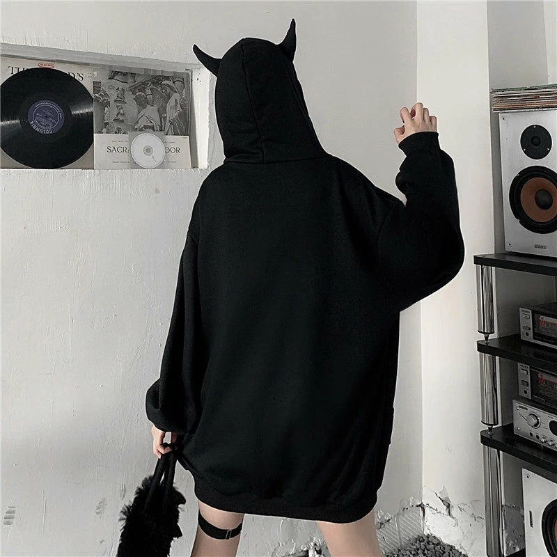 Apparel Gothic Devil Black Zip-Up Oversized Womens Hoodie 8 Apparel Gothic Devil Black Zip-Up Oversized Womens Hoodie