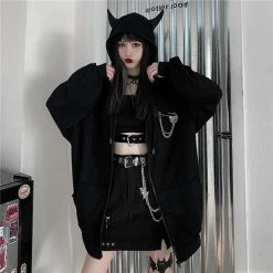 Apparel Gothic Devil Black Zip-Up Oversized Womens Hoodie 12 Apparel Gothic Devil Black Zip-Up Oversized Womens Hoodie