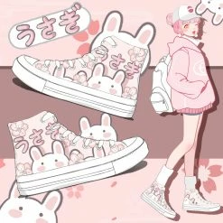 Apparel Japanese Sakura Bunny Pink Womens Sneakers Trainers | NEW