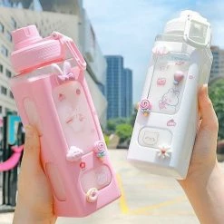 Home Decor Kawaii Bear White Pink Rectangle Plastic Bottle With 3D Sticker Home & Pets