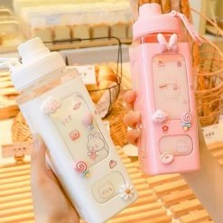 Home Decor Kawaii Bear White Pink Rectangle Plastic Bottle With 3D Sticker Home & Pets