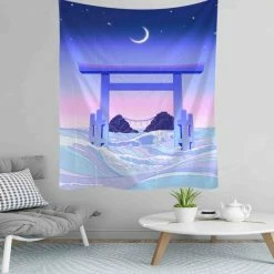 Home Decor Home & Pets Japanese Shrine Purple Blue Calm Lofi Vibe Tapestry